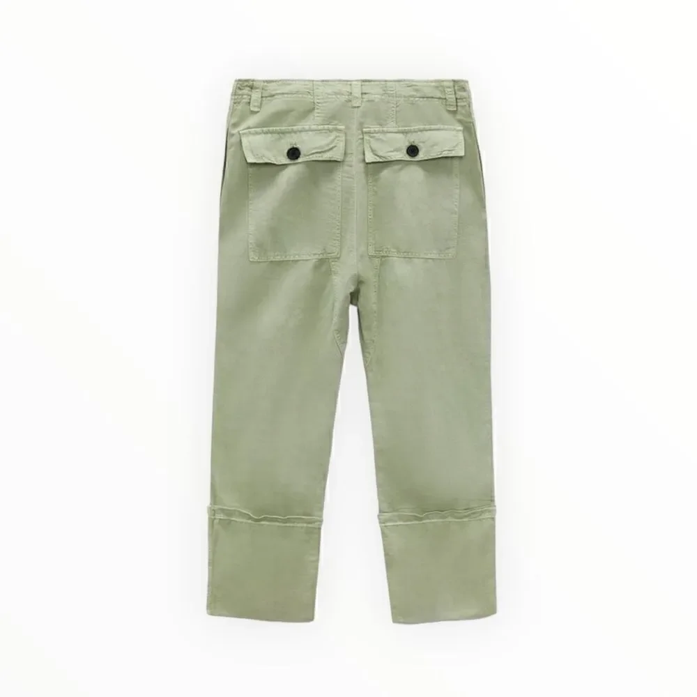 ZARA | Sea Green | LINEN BLEND TURNED UP CUFF PANTS